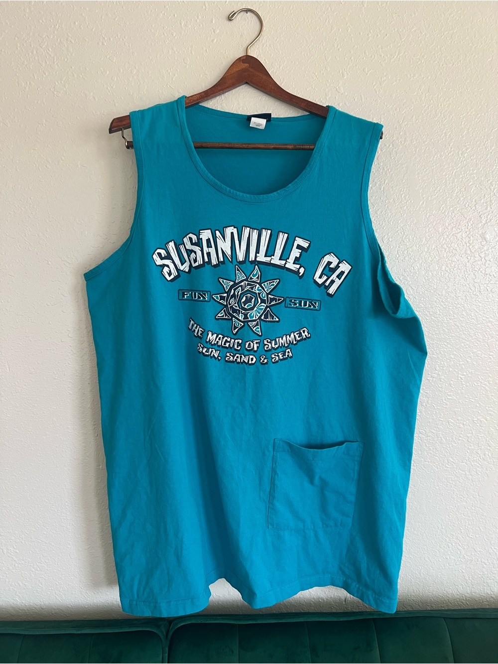 Vintage Teal Beach Susanville CA Muscle Tee XL